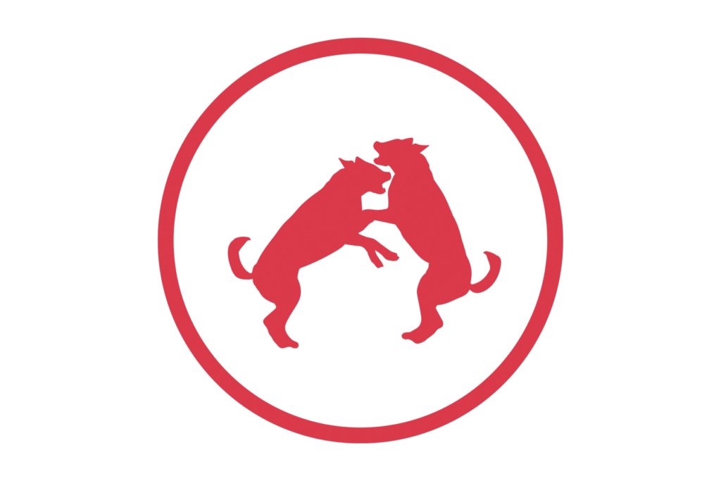Red dogs fighting circle icon