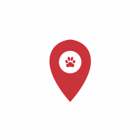 Red location pointer with paw icon